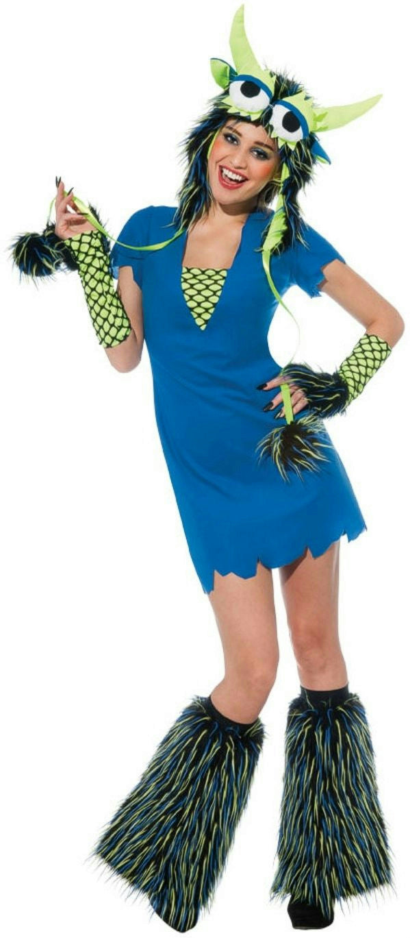 Yeti Blue Monster Sexy Adult Ladies Costume Dress and Headpiece Size Medium