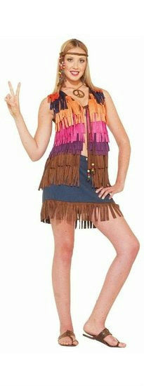 Hippie Faux Suede Multi-Colored Fringed Vest 60's Costume Accessory