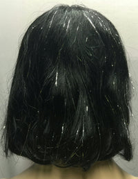 Black Silver Tinsel Bob Wig With Bangs Sparkle Cleopatra