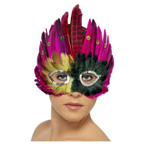 Multi Color Feather Eye Mask with Sequins