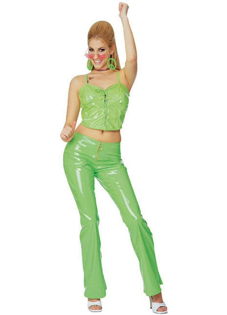 Rubies Sexy Lime Green Disco Girl Costume Bustier Bellbottoms Size Medium 10-14