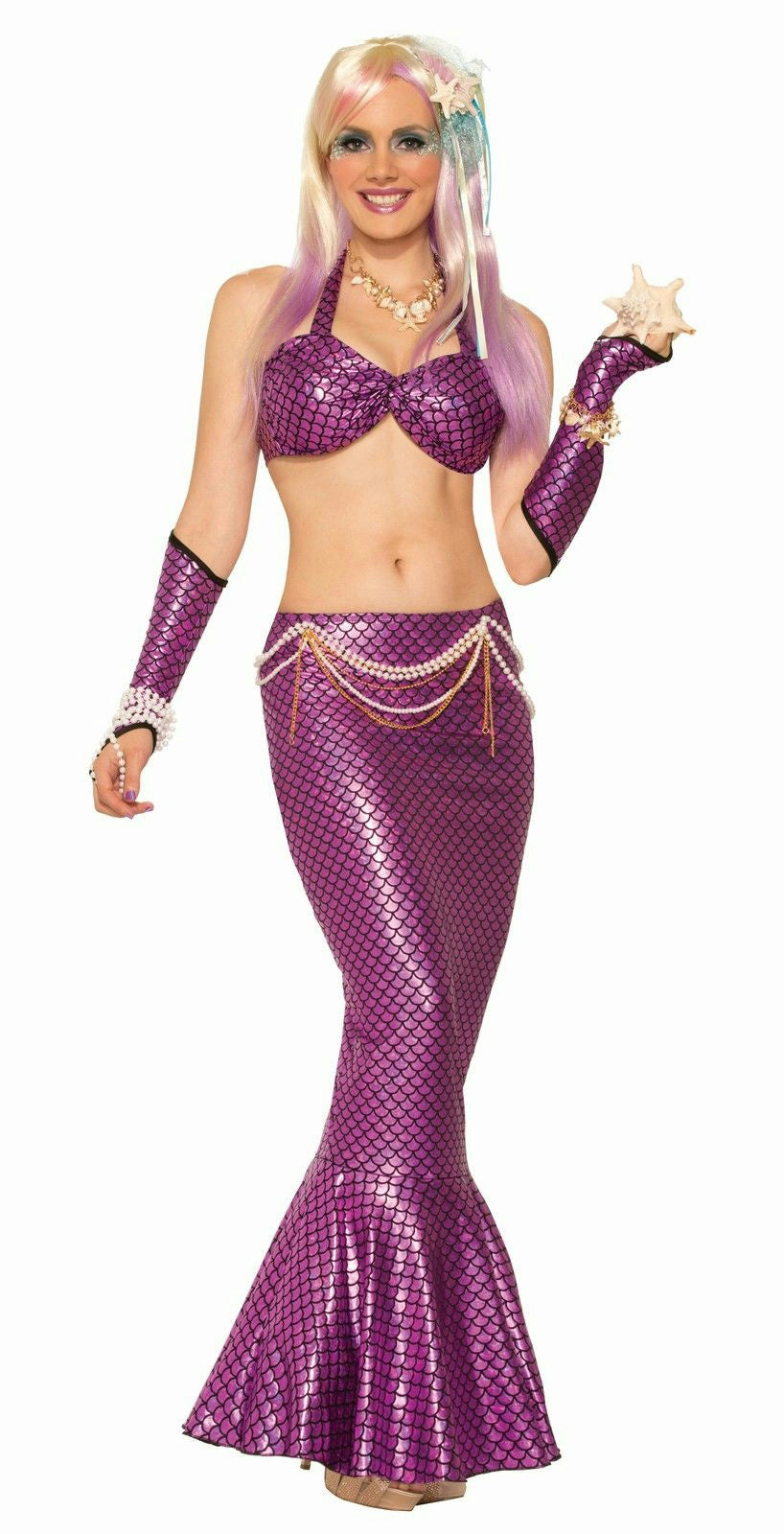 Fantasy Pink Mermaid Long Tail Fin Metallic Ariel Fish Costume Skirt