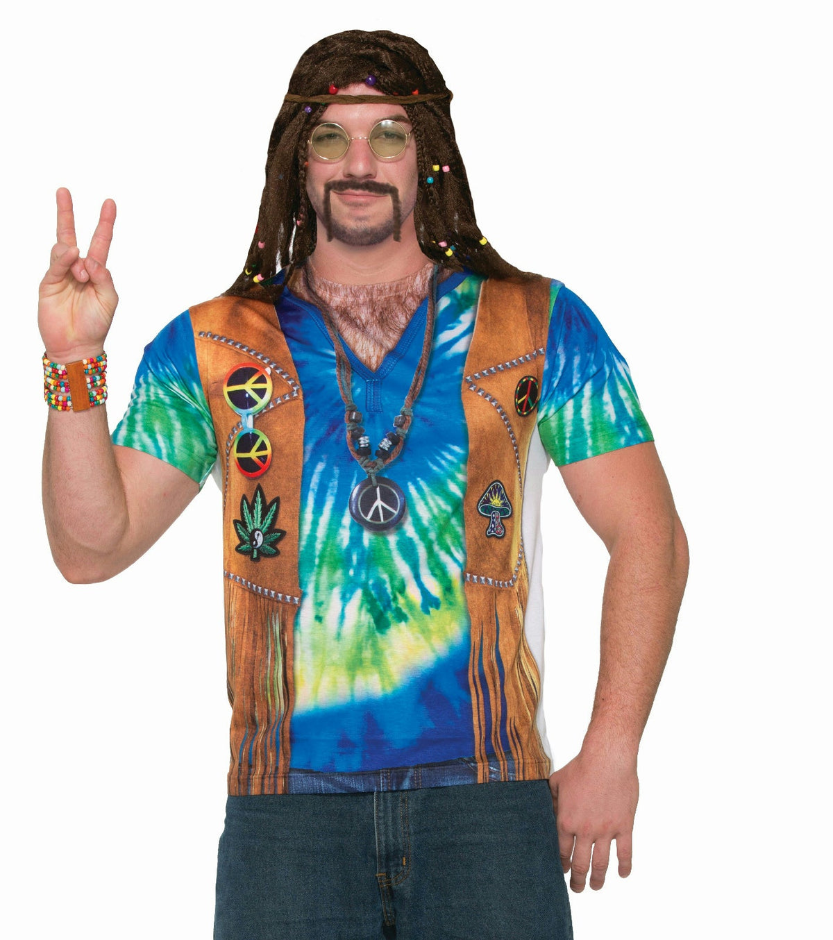 Men's Realistic Instant Male Hippie Sublimation T-Shirt Adult Size Medium