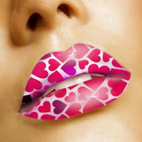 Big Pink Hearts Print Lips Temporary Tattoo Sticker