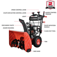 26" 208cc Two Stage Self-Propelled Gas Snow Blower w/ Electric Start & Briggs & Stratton Engine HB7109B