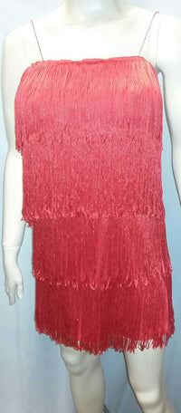 Women's Red 1920's Deluxe Flapper 4 Tiered Fringe Costume Dress Beaded Straps