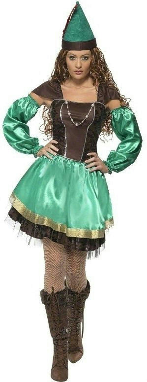 Smiffy's Women's Robyn Robin Hood Adult Ladies Costume Dress and Hat Small 6-8