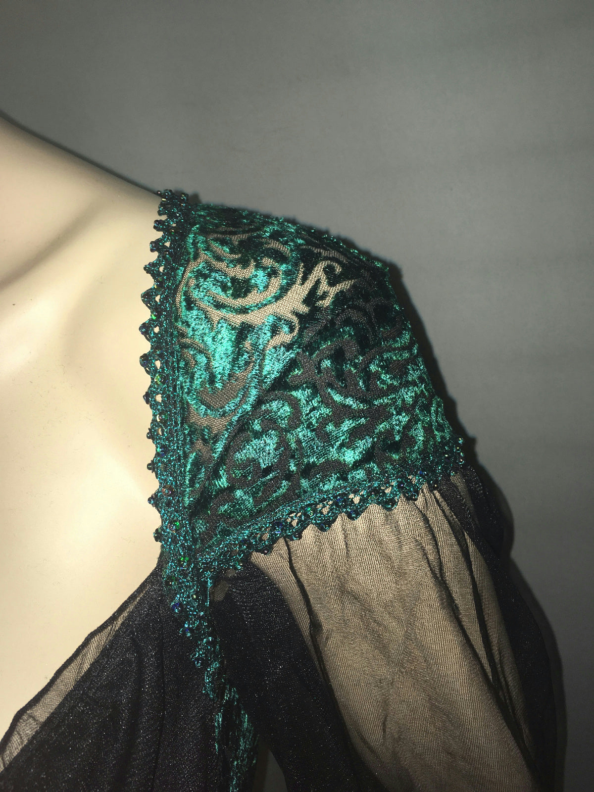 Women's Blue Green Velvet Burnout Treasure Pirate Costume Dress S/M 4-8