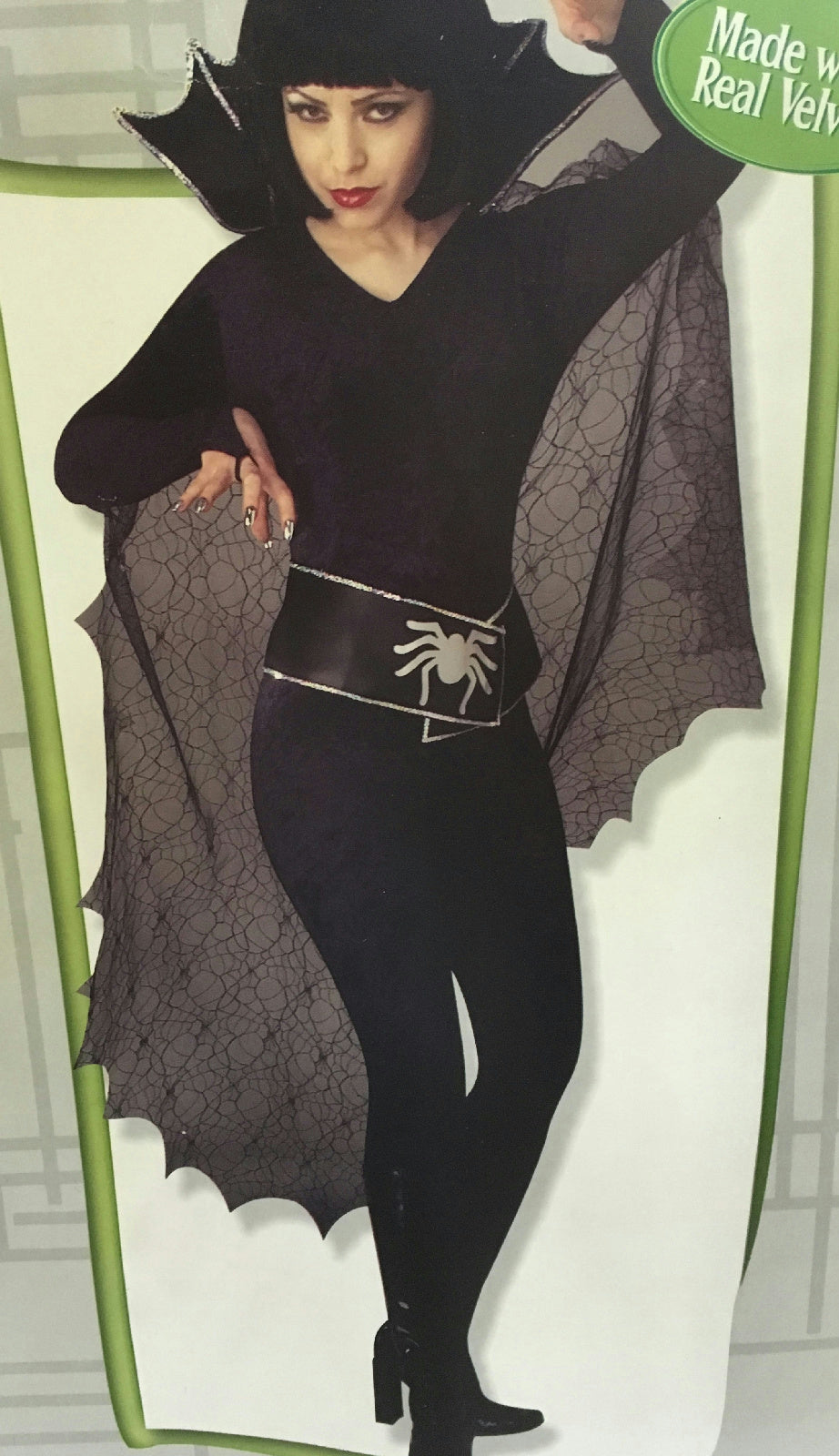 Women's Black Spider Diva Velvet Jumpsuit Costume Medium 10-14