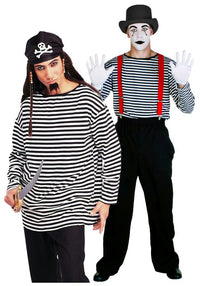 Black and White Striped Long Sleeve Costume Shirt Pirate Clown Prisoner Mime