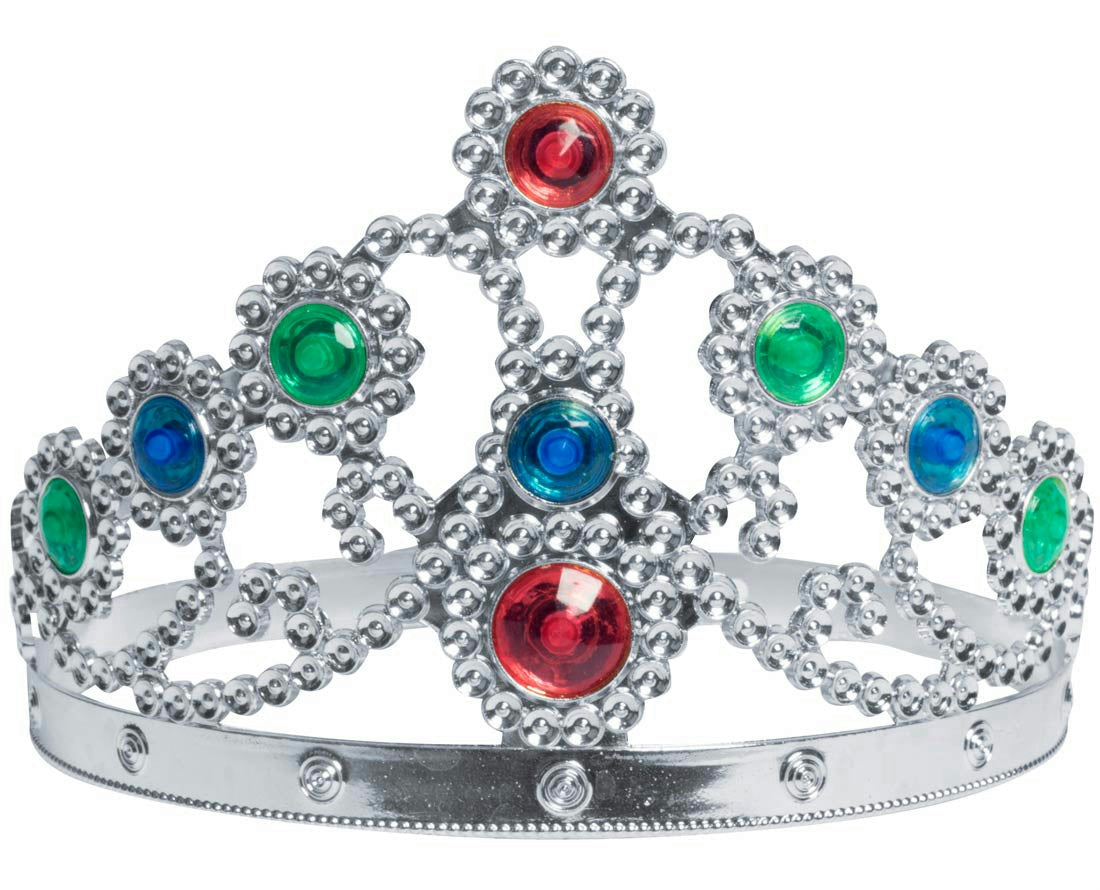 Silver Metallic Plated Jewelled Queen's Tiara Adjustable Queen Princess Crown