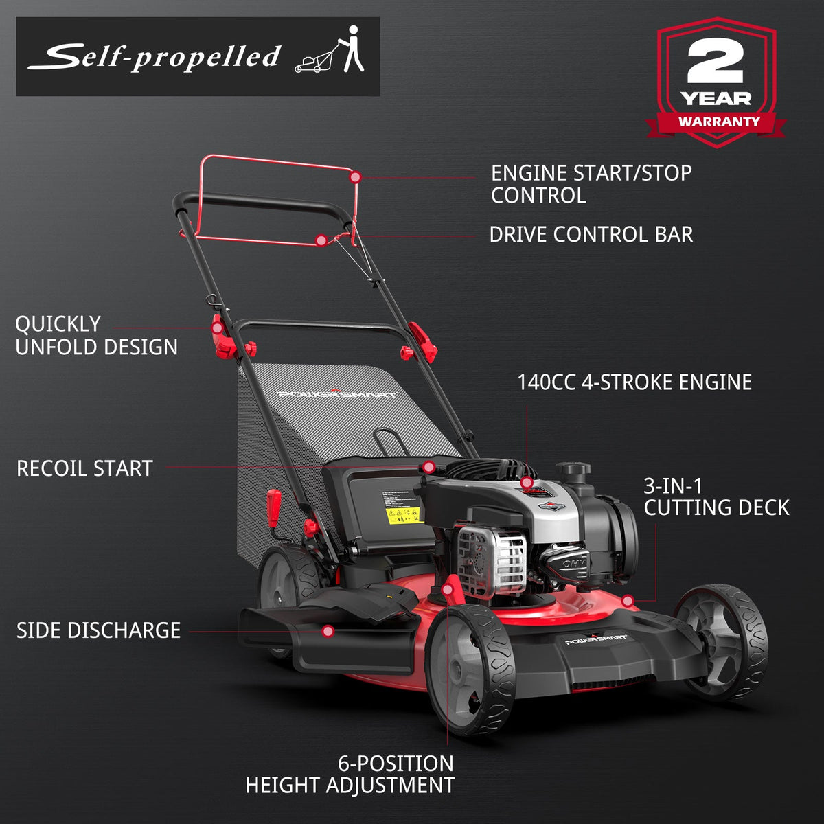 21" 140cc Gas Self-Propelled Lawn Mower with Briggs & Stratton Engine HB8622S