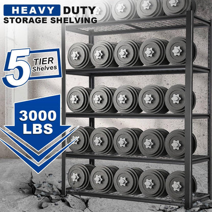 BILT HARD Garage Shelving 3000 LBS, 36" W x 18" D x 72" H Storage Shelves, Heavy Duty 5-Tier Metal Shelving Units with Adjustable Shelf, Steel Wire Utility Shelving