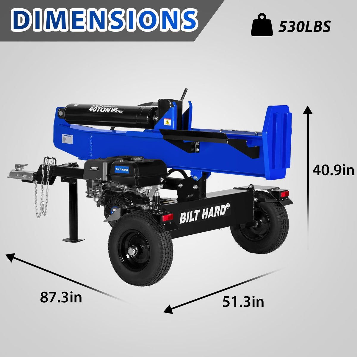 LOG-X Series 40-Ton Full Beam Gas Log Splitter: 13hp 389cc OHV Engine, 23" Stroke