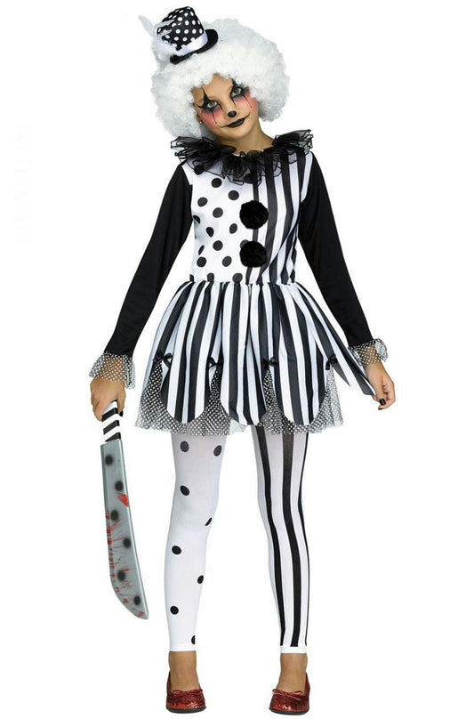 Black White Girls Killer Clown Costume Child