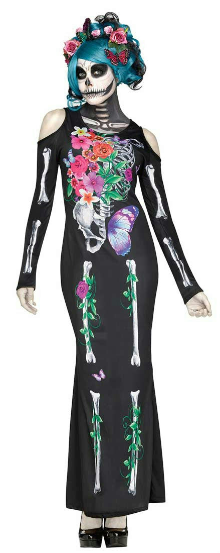Fun World Women's Beautiful Bones Floral Skeleton Costume Dress S/M 2-8
