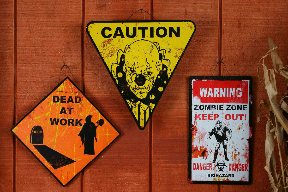 Metal Halloween Horror Dead at Work Caution Danger Road Sign Decoration