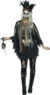 Voodoo Priestess Skeleton Print Poncho Costume Accessory