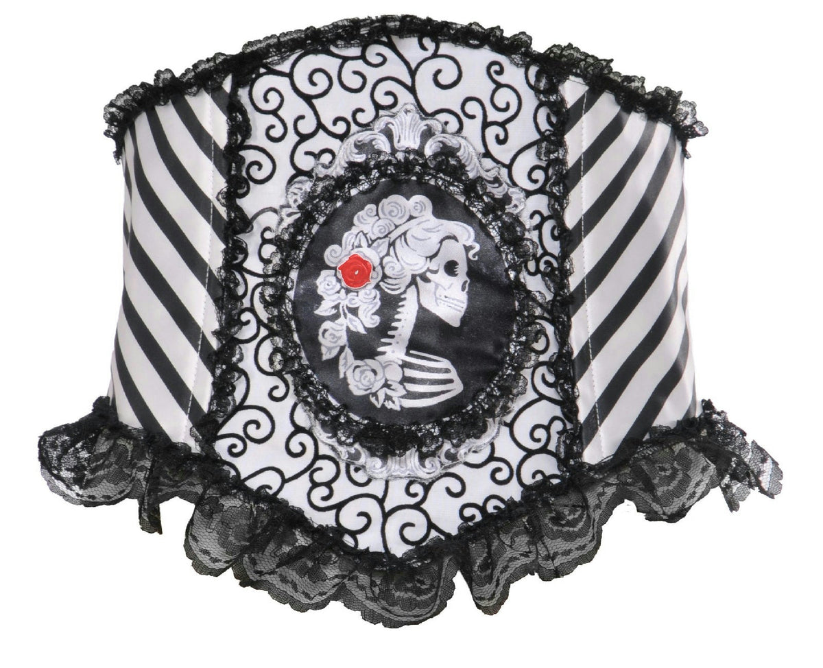 Black and White Lacy Ruffle Detail Skeletal Waist Cincher Costume Accessory
