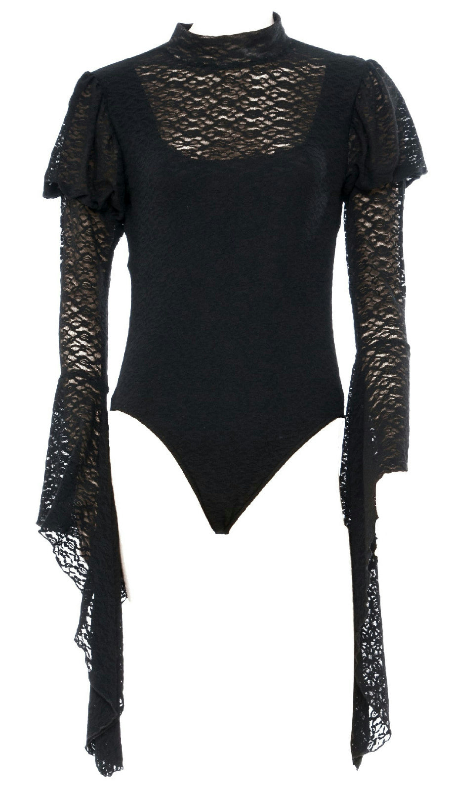 Lace Long Bell Puff Sleeves Blackout Bodysuit Gothic Costume Accessory