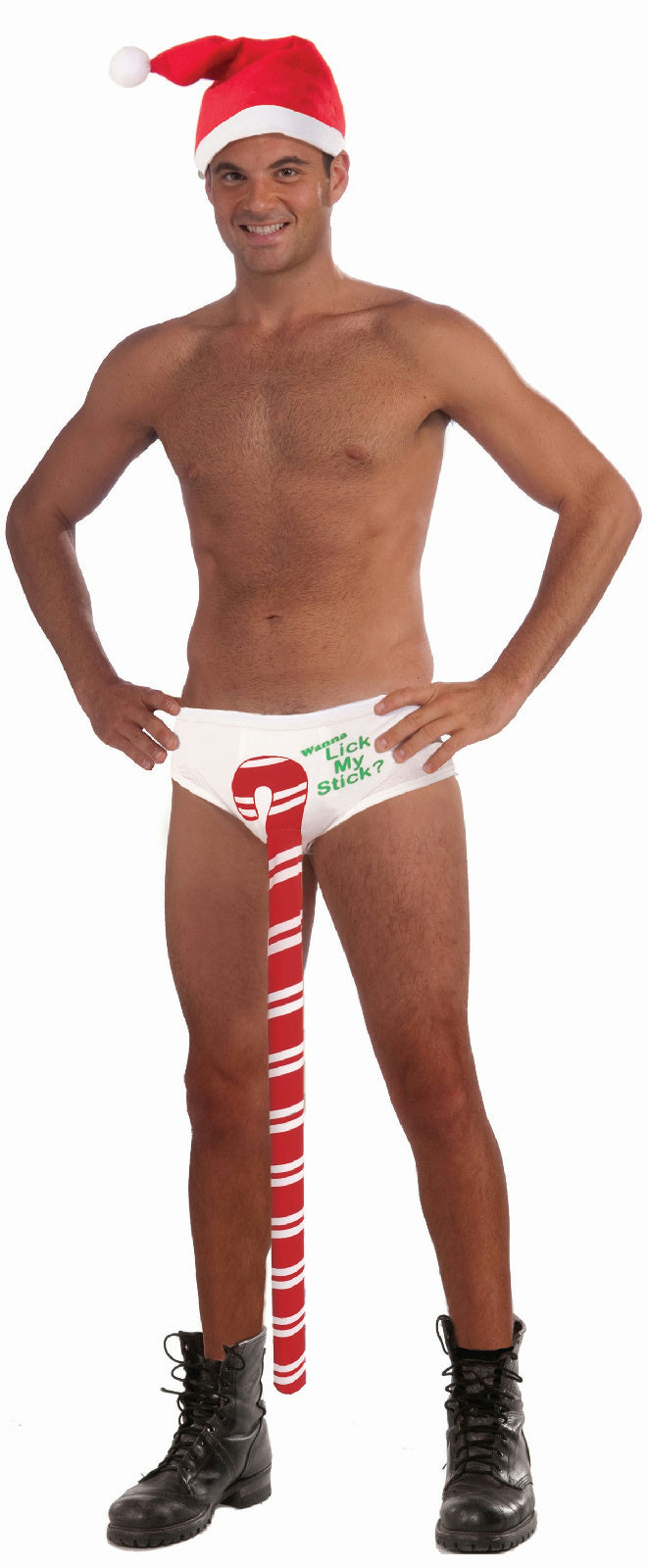 Forum Men's Novelty Christmas Candy Cane Wanna Lick My Stick Stud Undies Gag