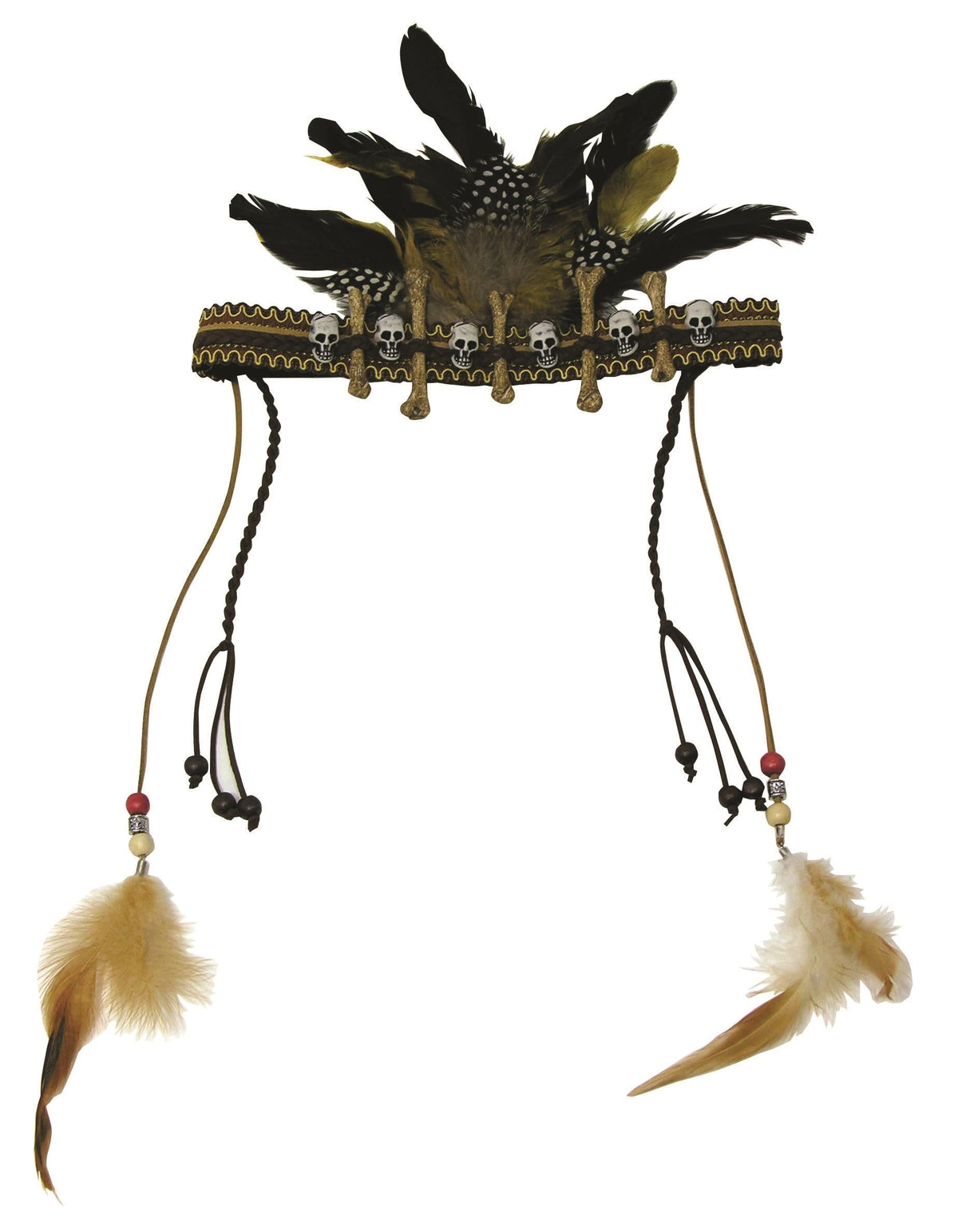 Day of the Dead Voodoo Headpiece Skulls Dangle Feathers Costume Accessory