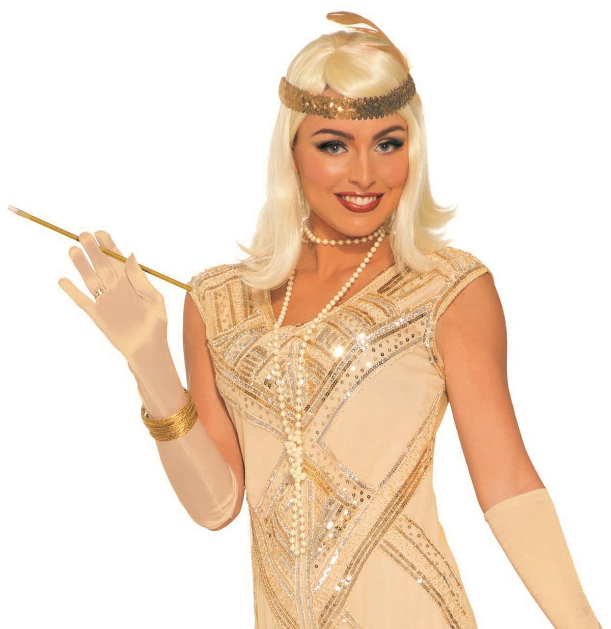 Beaded Beige Flapper Adult Costume Size XS/SM (2-6)