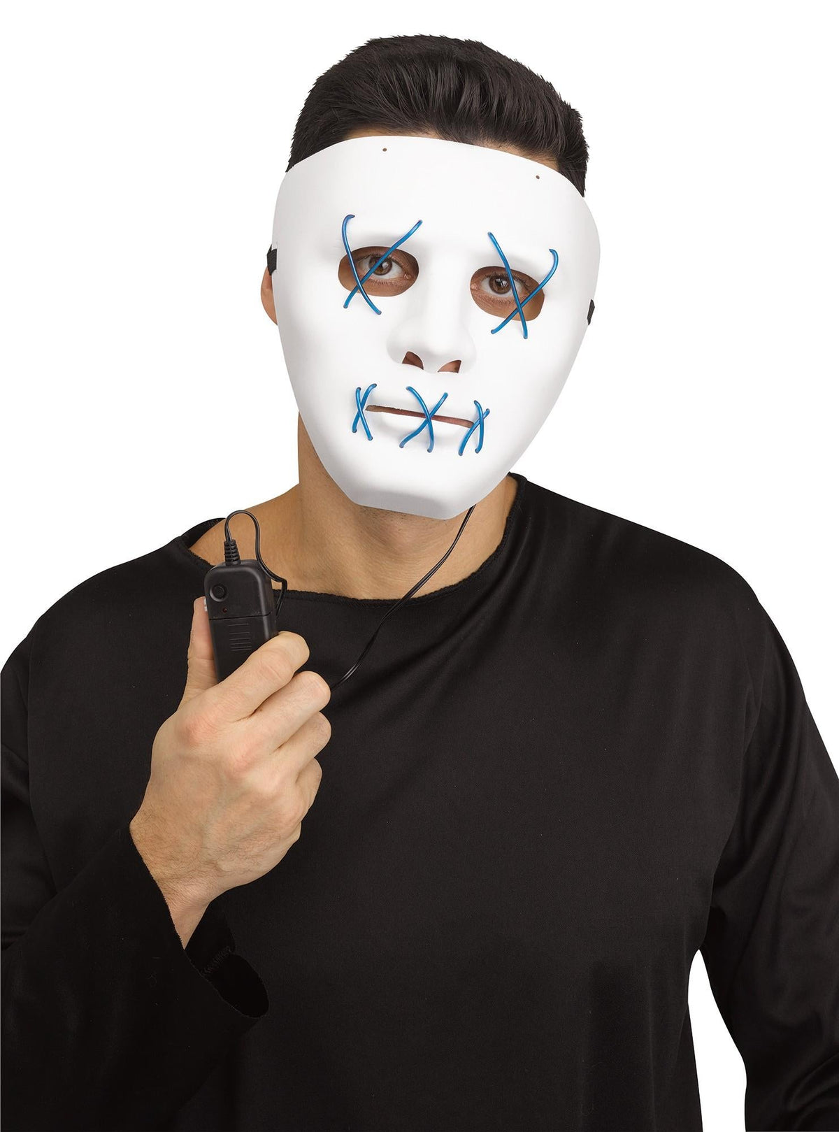 Scary Glowing Light up Purge Mask White Face with Glowing Blue Wire