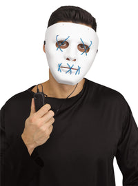 Scary Glowing Light up Purge Mask White Face with Glowing Blue Wire