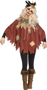 Plaid Patchwork Scary Crow Poncho Costume Accessory