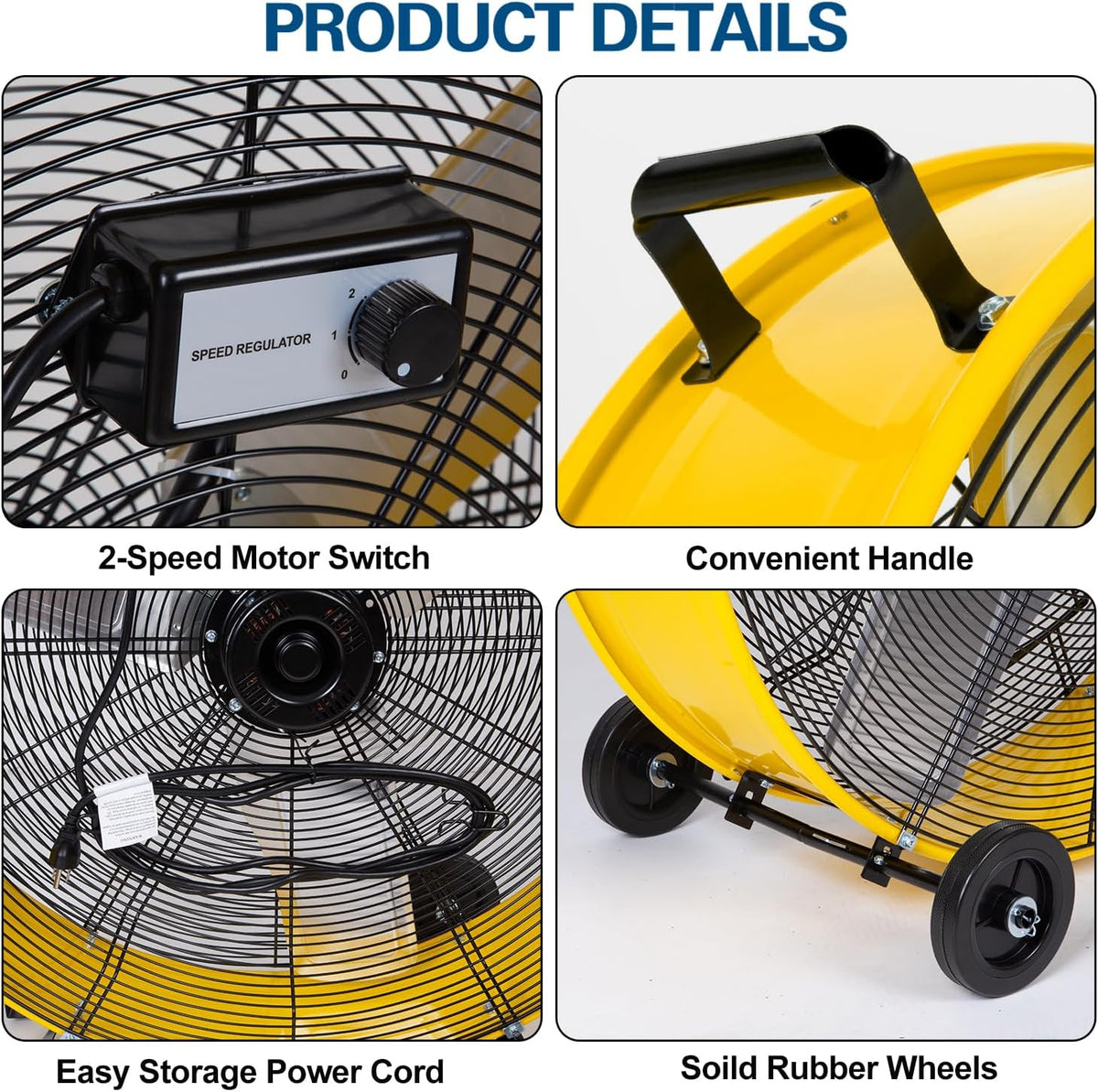 BILT HARD 30" 13000 CFM High Velocity Drum Fan: 2-Speed Heavy Duty Industrial Fan, UL Listed (Yellow)