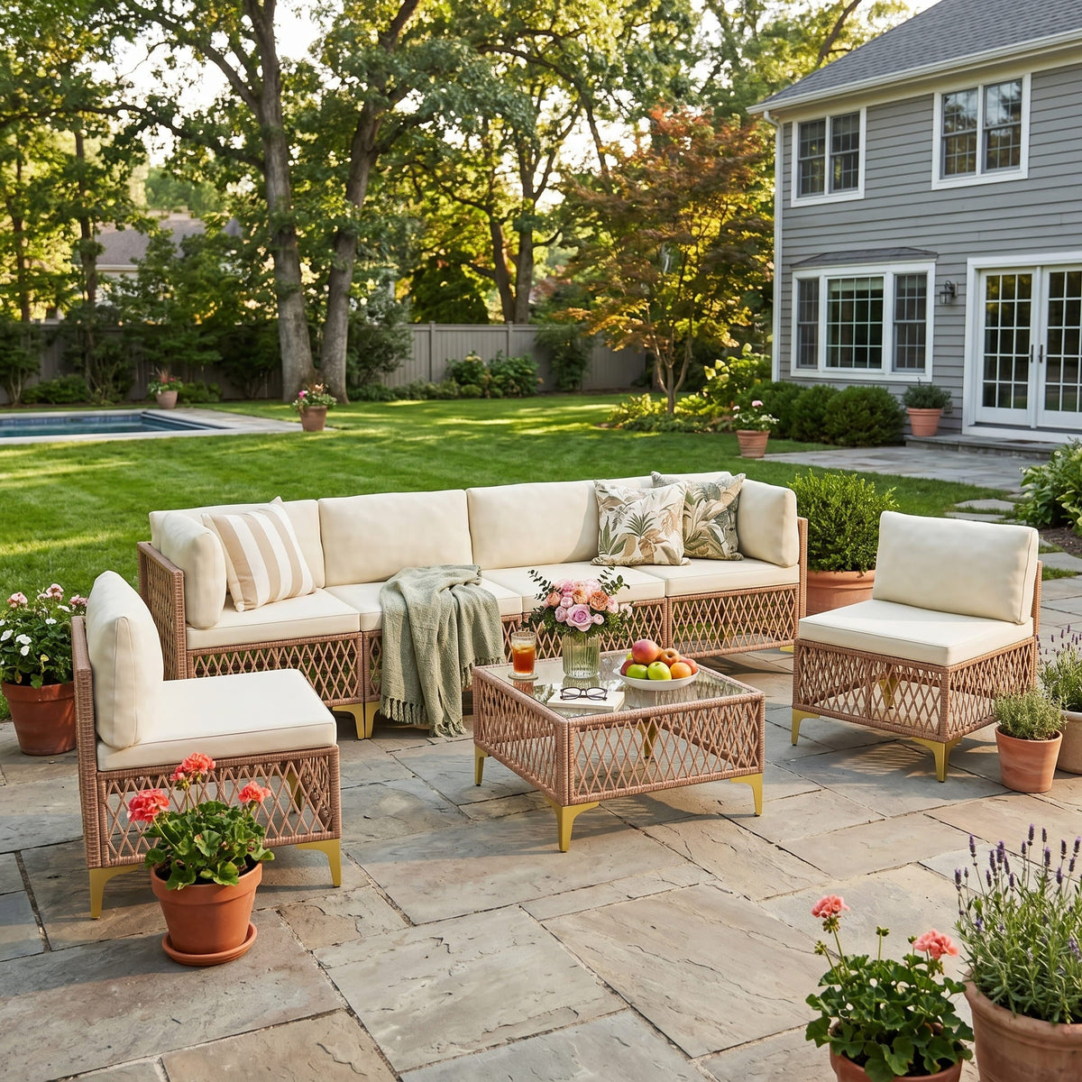 Axis 70.2" Boho Outdoor Sectional Set, 7-Piece
