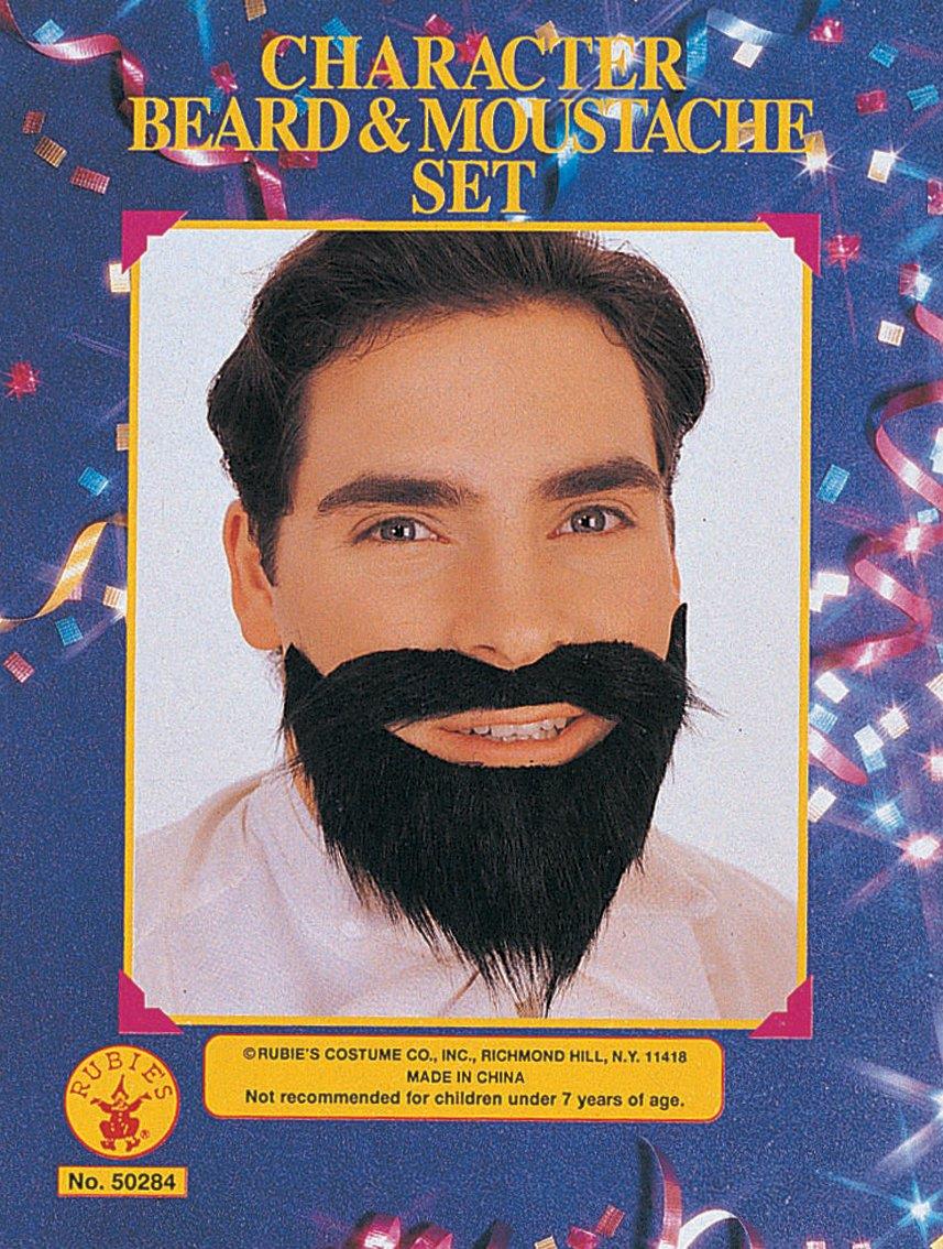 Character Mustache & Full Beard Set Black Scruff