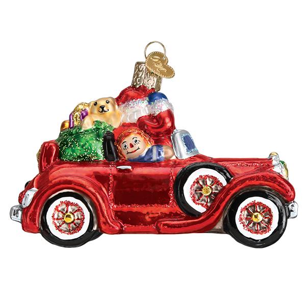 Santa In Antique Car Ornament