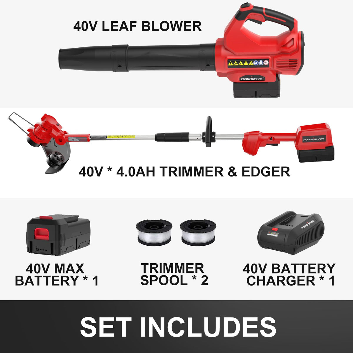 40V String Trimmer & Edger + 40V Leaf Blower Combo Kit with 4.0Ah Battery PS76500C