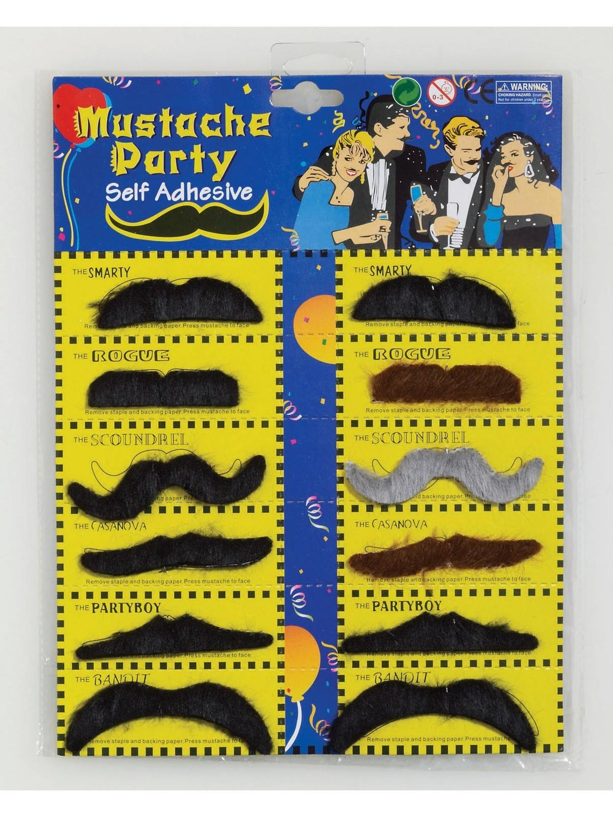 Mustache Party Self Adhesive Mustaches 12 pack