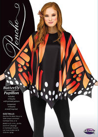 Monarch Butterfly Orange Poncho Women's Costume Accessory