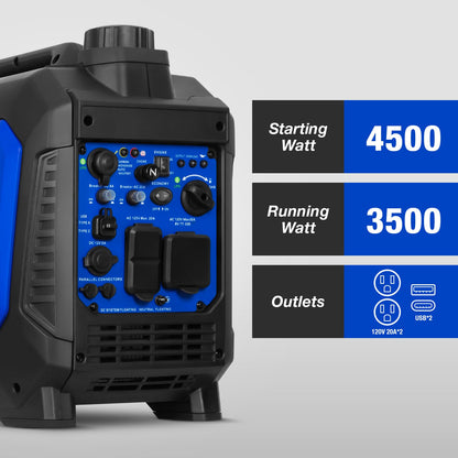 BILT HARD 4500W Dual Fuel Inverter Generator – Gas/Propane, Ducar® Engine, Quiet, CO Sensor, RV Ready, Portable Power for Home & Camping