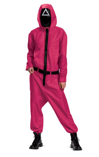 Squid Games Triangle Guard Jumpsuit and Mask Costume Adult Large/X-Large