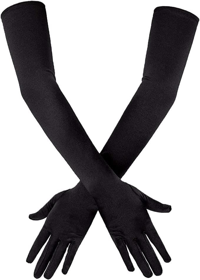 Black 20.5" Opera Length 1920's Evening Party Elbow Gloves