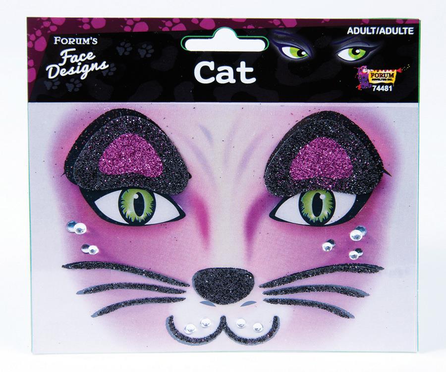 Glittered Rhinestone Cat Face Design Art Self Adhesive Stickers Decor Makeup