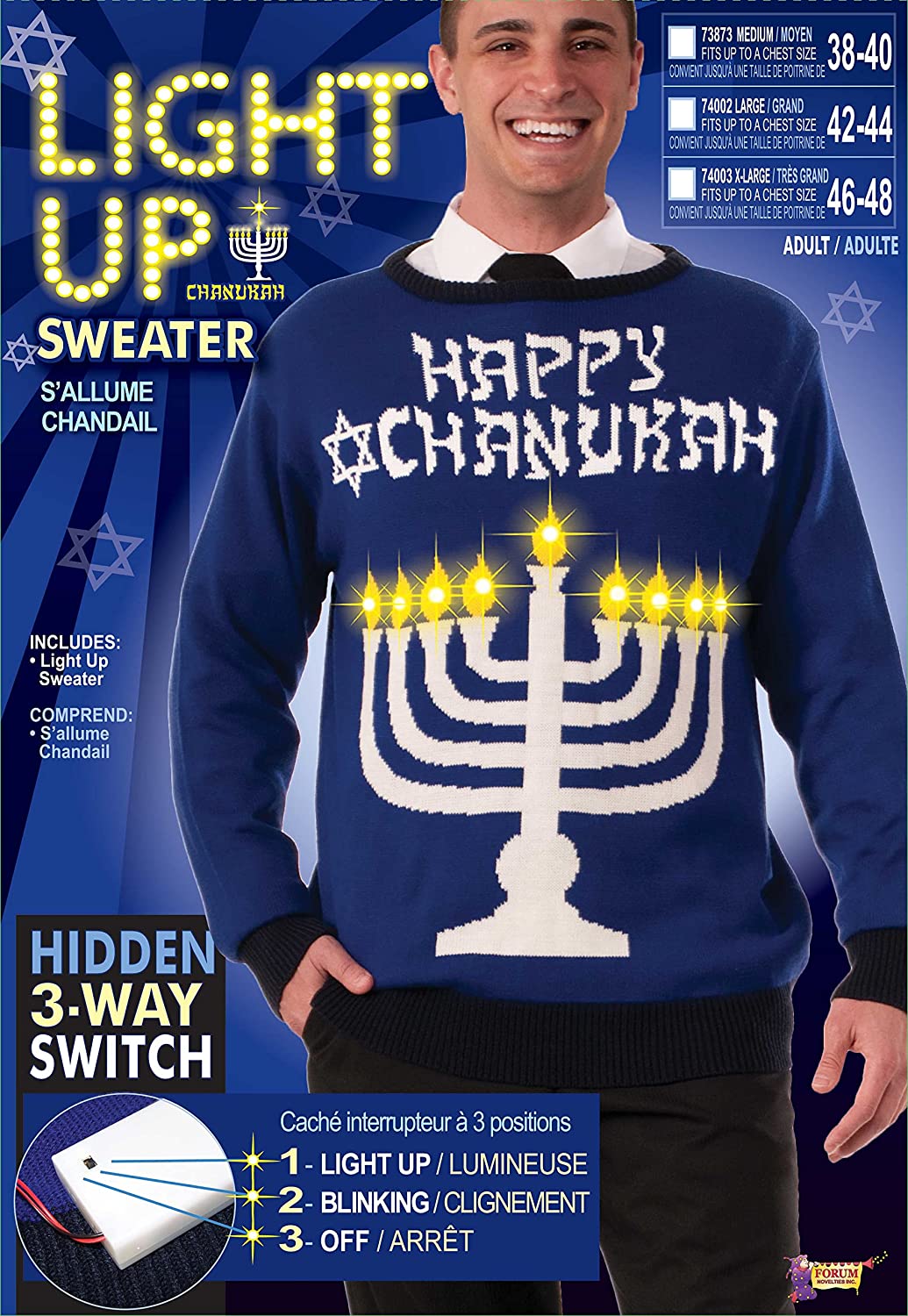 Chanukah Light Up Hanukkah Ugly Christmas Sweater Holiday Festive Large