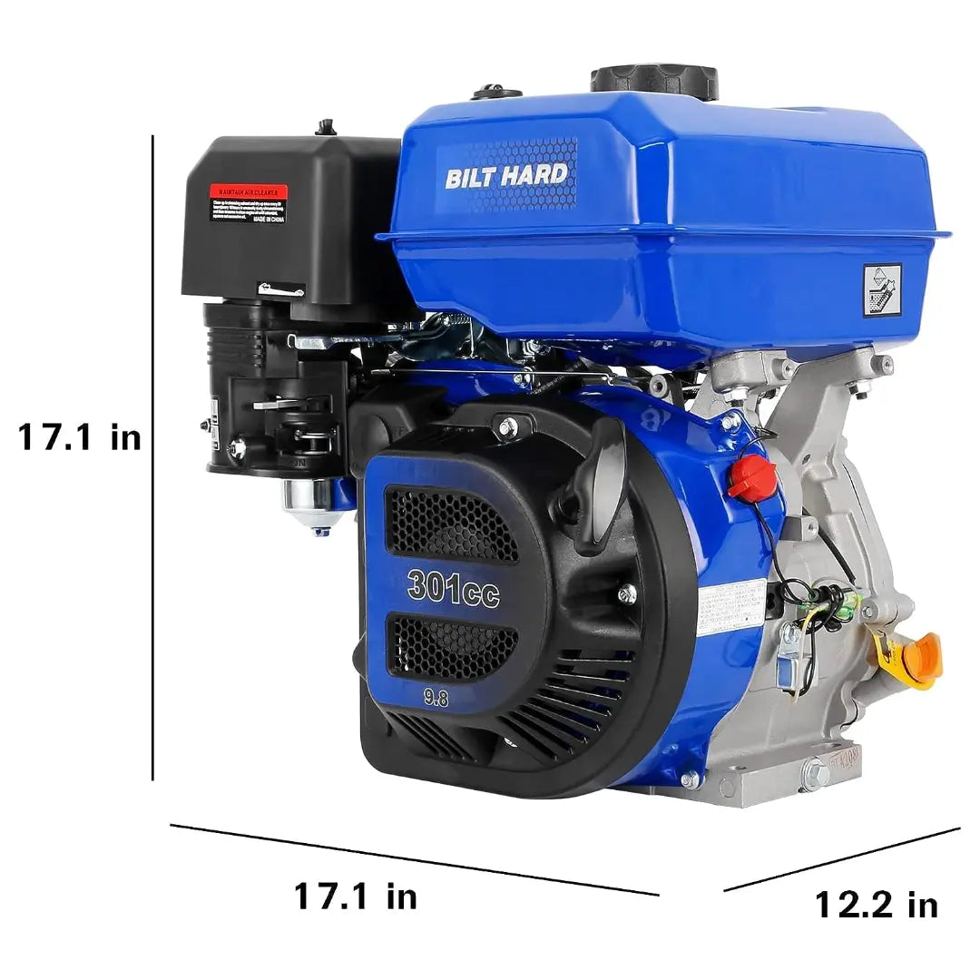 301cc 10HP Gas Powered Engine, Horizontal 4 Stroke OHV Gas Motor, Shaft 1" Diameter, 3.48" Length, 1/4" Keyway