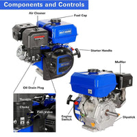 301cc 10HP Gas Powered Engine, Horizontal 4 Stroke OHV Gas Motor, Shaft 1" Diameter, 3.48" Length, 1/4" Keyway