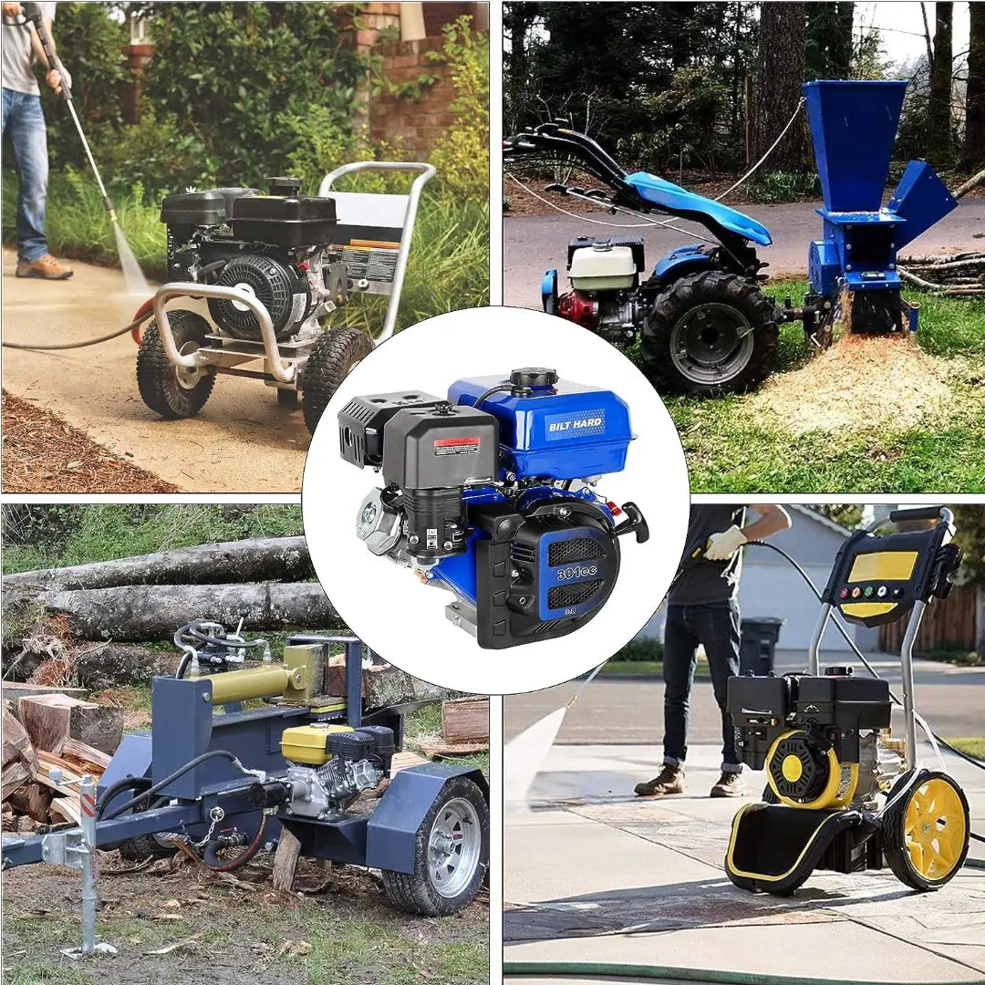 301cc 10HP Gas Powered Engine, Horizontal 4 Stroke OHV Gas Motor, Shaft 1" Diameter, 3.48" Length, 1/4" Keyway