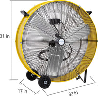 BILT HARD 30" 13000 CFM High Velocity Drum Fan: 2-Speed Heavy Duty Industrial Fan, UL Listed (Yellow)