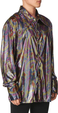 Dyno-mite Dude Disco Fever Purple/Yellow/Blue Shirt 70's Medium