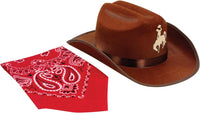 Jr Brown Cowboy Bronco Logo Hat with Red Bandana Kids Child Hat