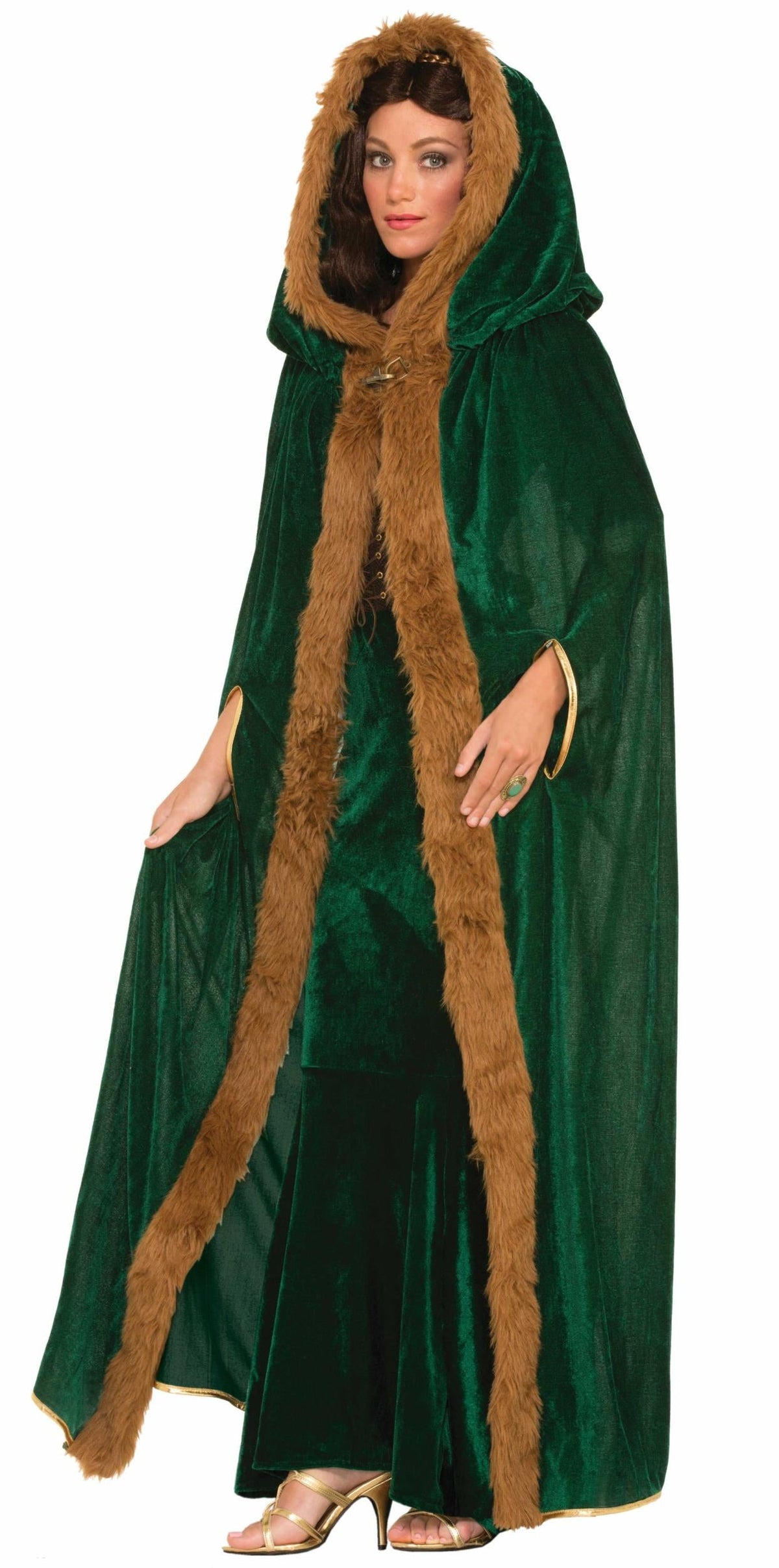Faux Fur Trimmed Green Adult Medieval Costume Cape