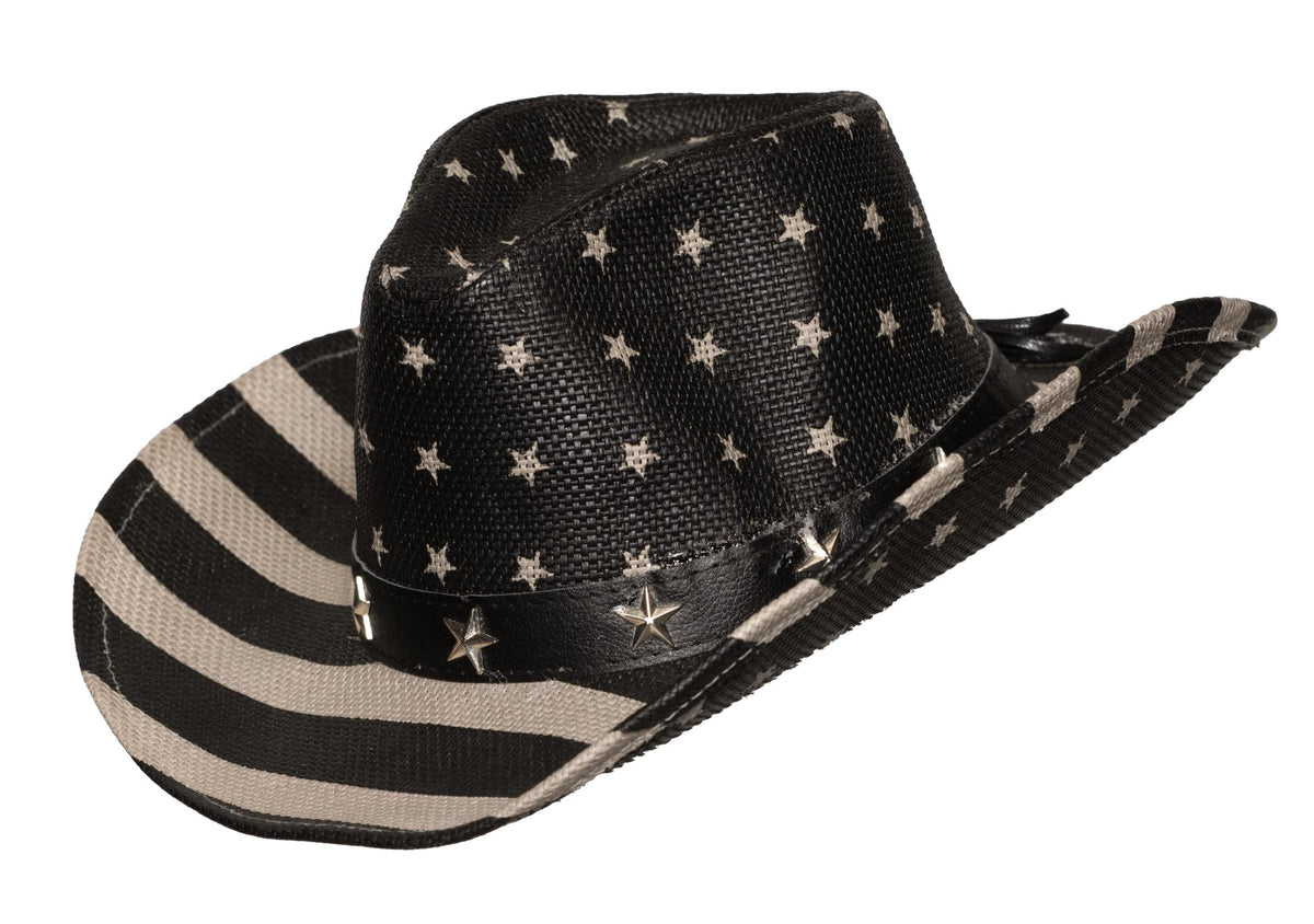 Black and Gray American Flag Cowboy Hat